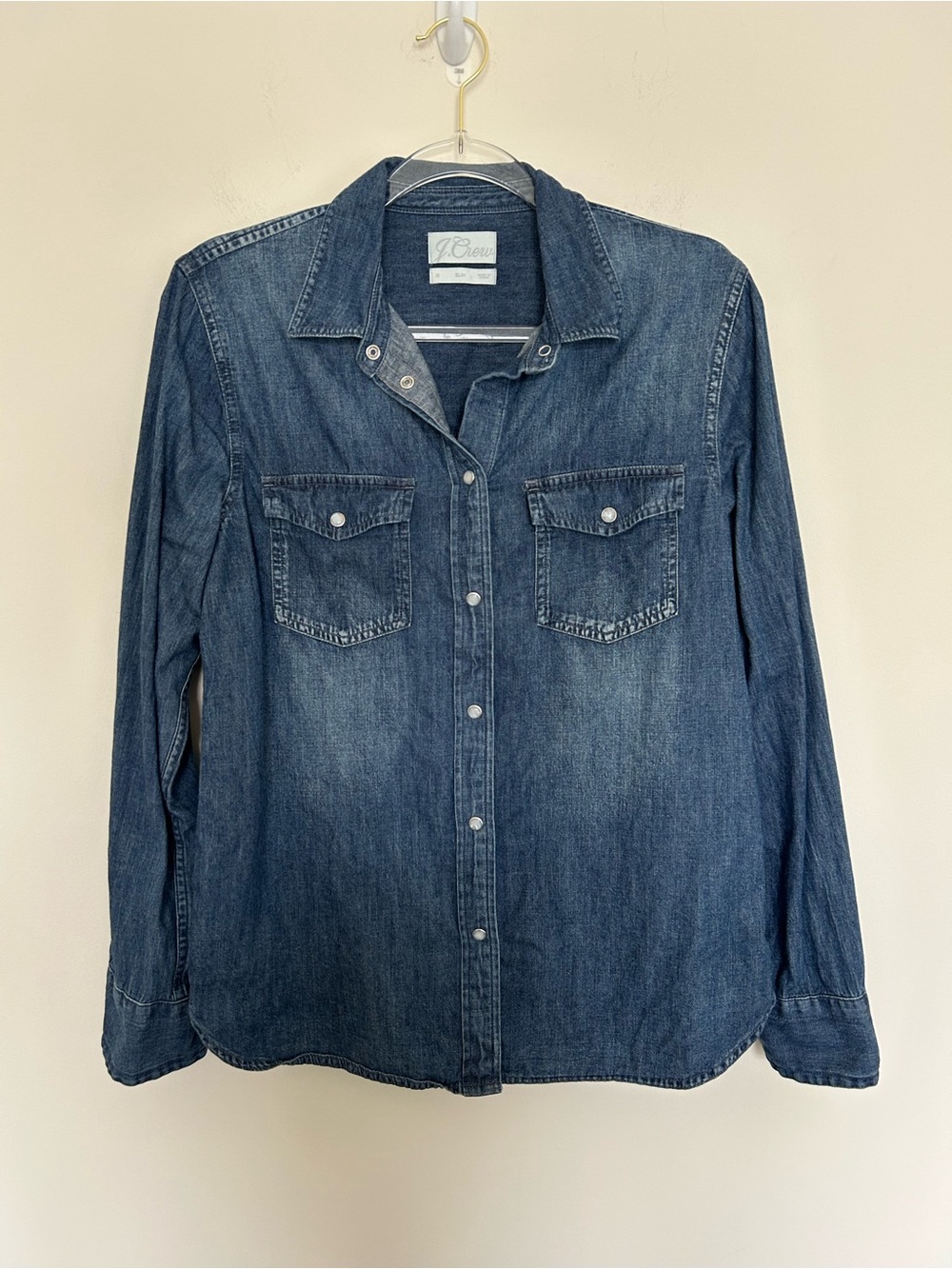 J. Crew Denim Pearl Snap Western Long Sleeve Button Shirt Size 10 Slim Fit